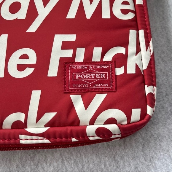 SUPREME x PORTER YOSHIDA Red Ipad Case Zip Around F*ck You Pay Me 2012 - Picture 2 of 16